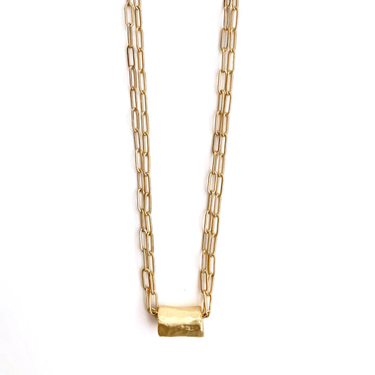 Barrel on Double gold necklace sterling silver
