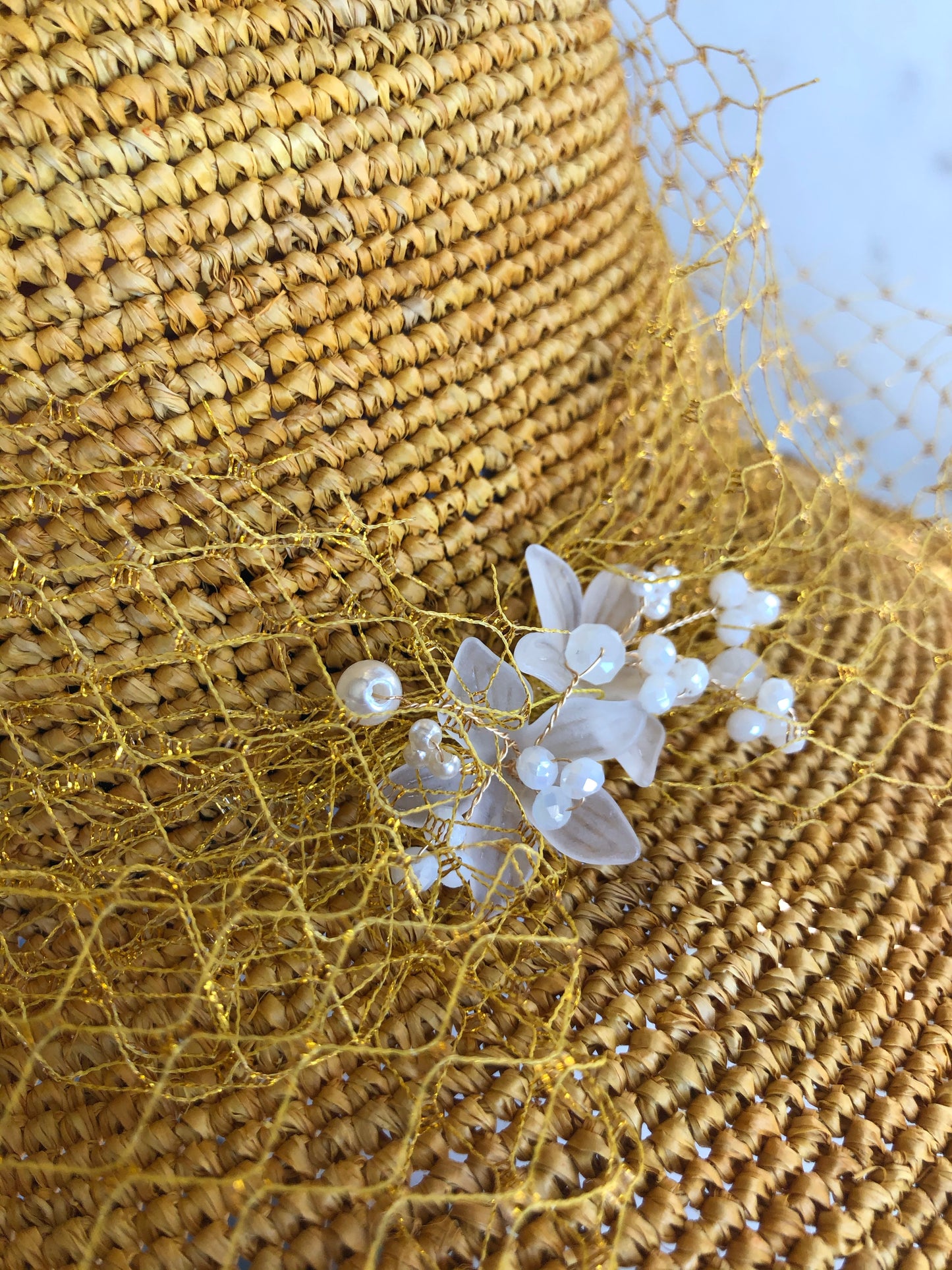 Butterfly Crystal Veil Straw Hat