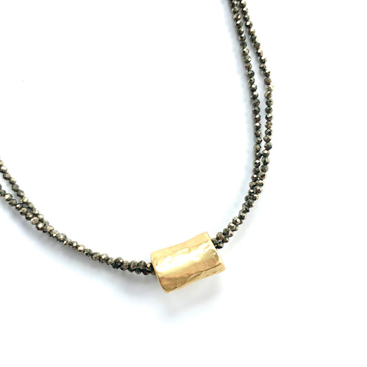 Barrel on Double Pyrite 14k gold filled on sterling silver