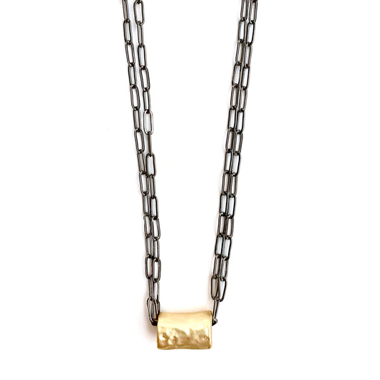 Gold Barrel On Double Gun Metal Necklace