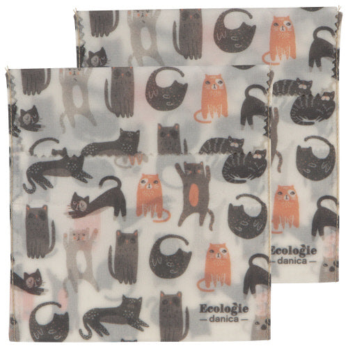 Cats Beeswax Sandwich Bags Set of 2
