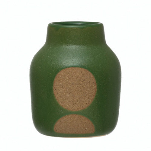 Green Stoneware Vase w/ Circle Design