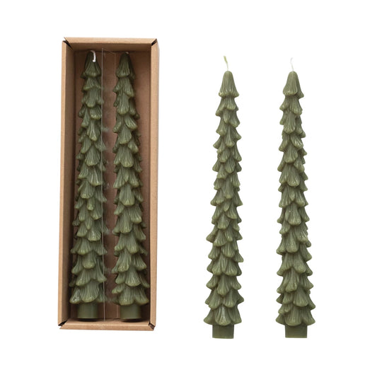 Unscented Tree Shaped Taper Candles In Box Green