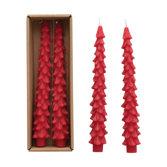 Unscented Tree Shaped Taper Candles In Box Red