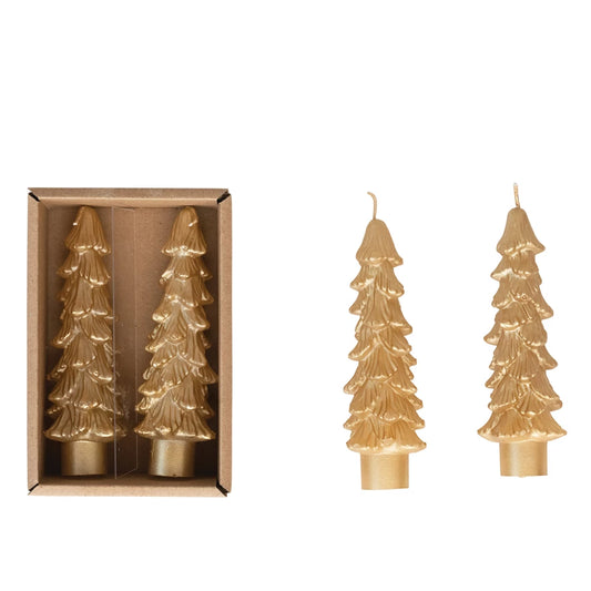Unscented Tree Shaped Taper Candles In Box Gold
